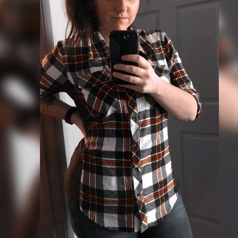 CI SONO PLAID BUTTON SHIRT 3/4 SLEVE SIZE XL